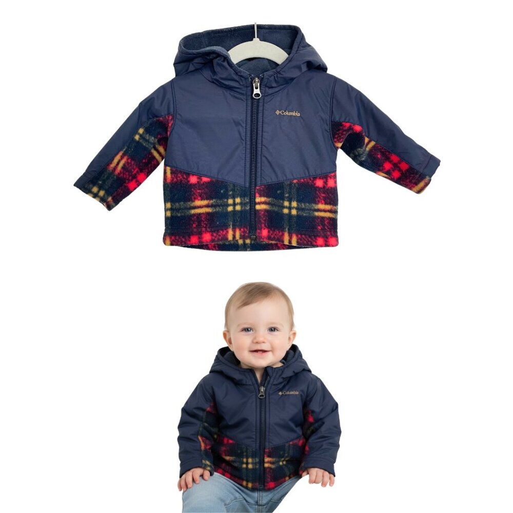 Columbia Jacket Infant 3-6 Months Blue Red Fleece Steen Mountain Full Zip Hoodie